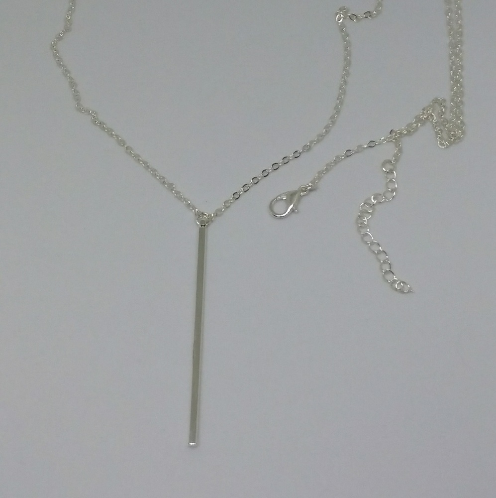 NEW Long Silver Tone Bar Necklace - Picture 3 of 3